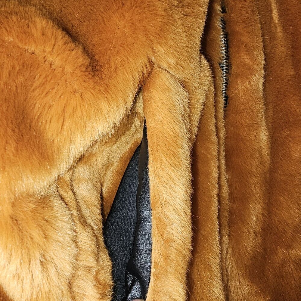 Free People Furry Bomber Jacket Brown/ Orange Zip Up Cozy XS - Picture 6 of 15